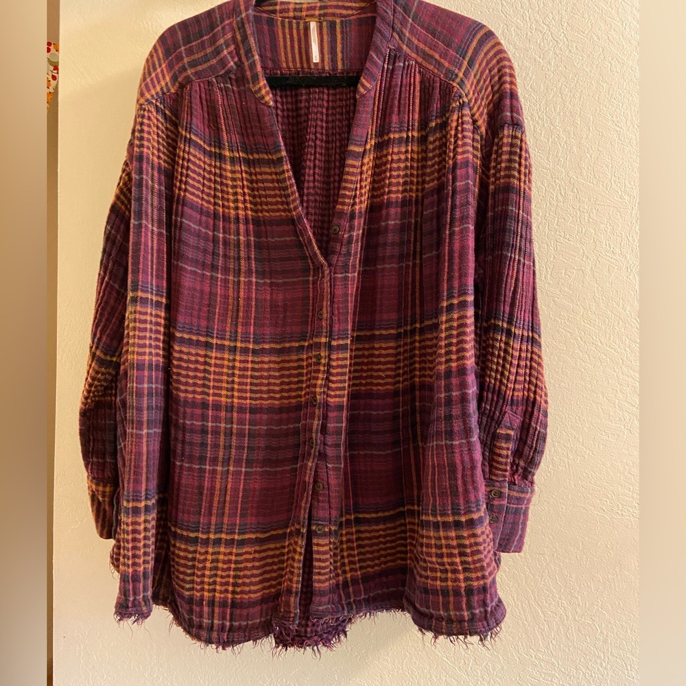 Free People Oversized Plaid Button-Up Tunic size M